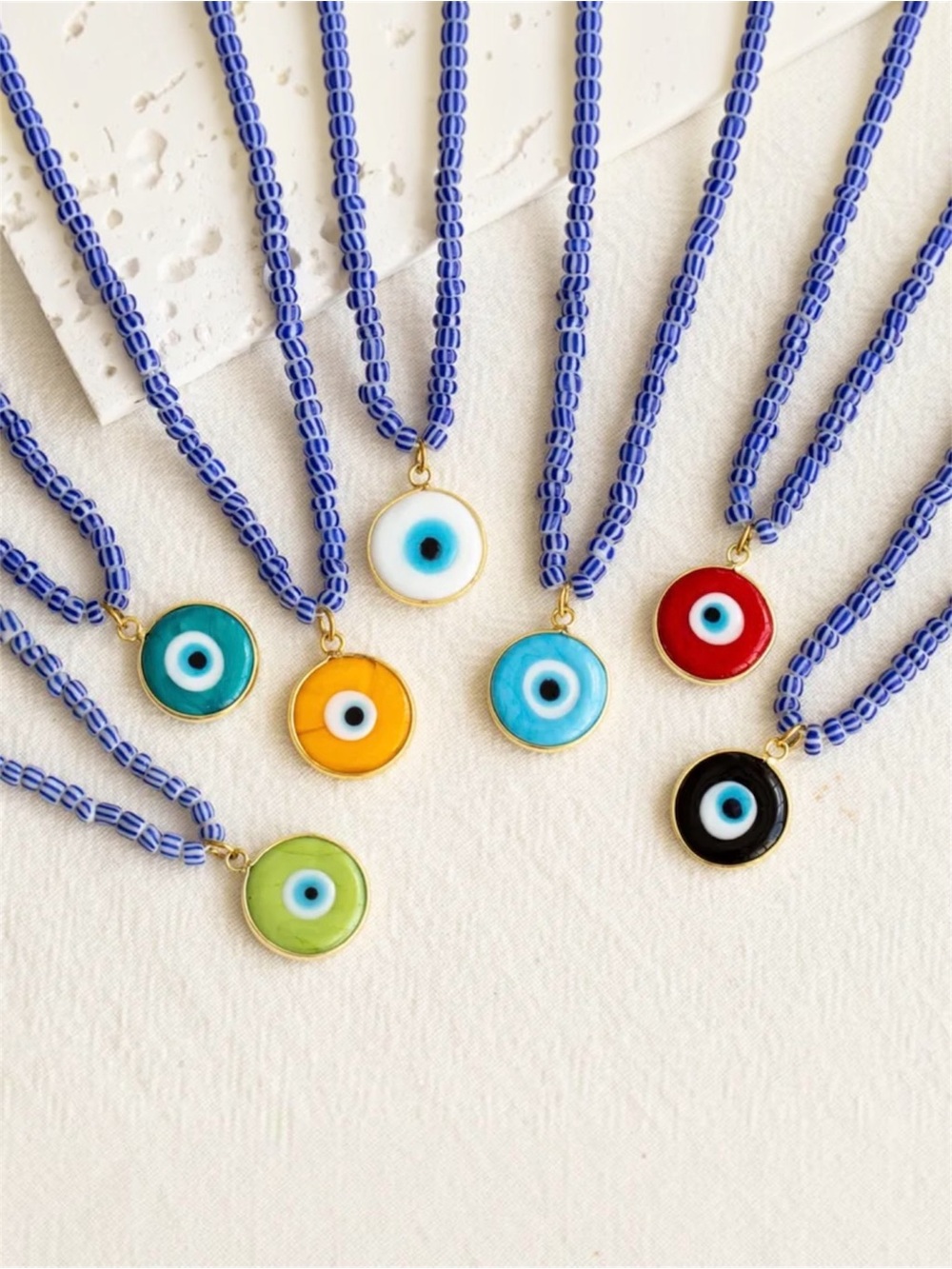 Evil Eye Pendant Necklace 18KT Gold Plated Glass Beads NWT